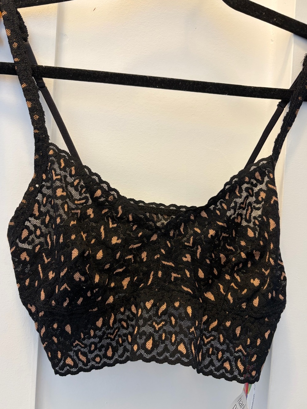 Hanky Panky Black Lace Bralette with Nude Leopard-Spot Lining